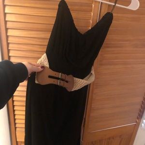 Strapless high low dress with belt